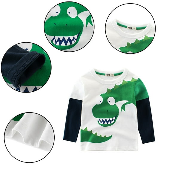 KYAIGUO Kids Baby Boys T-Shirt Long Sleeved Tees Toddler Spring Fall Dinosaur Cartoon Cute Bottom Shirt Pullover Top ,Sizes 1-9Years