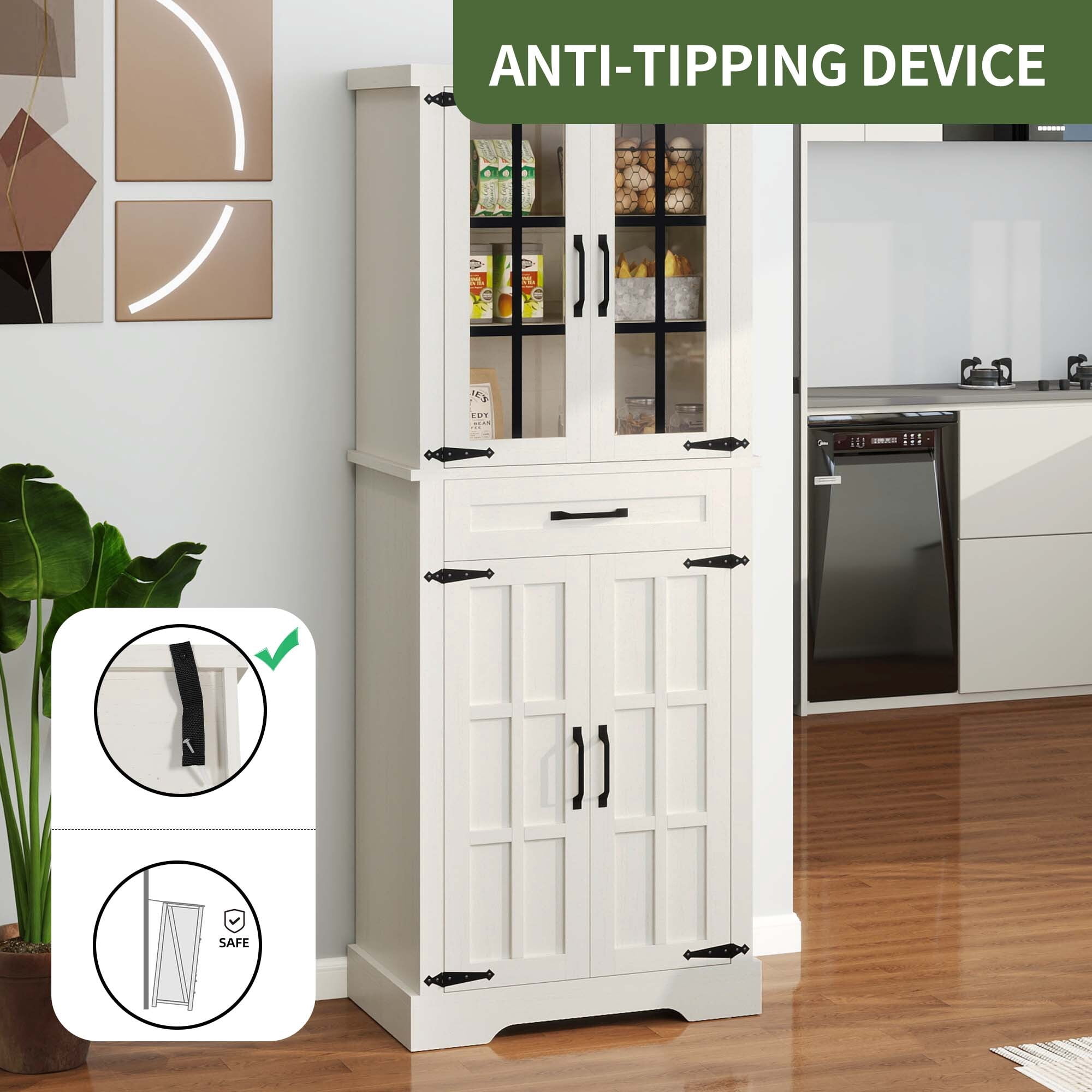 Uforic Kitchen Pantry Cabinet with Doors & Drawer, Storage Cabinet with Shelves, White