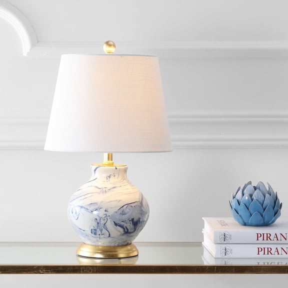JONATHAN Y Holly 20.5" Contemporary Traditional Marbleized Ceramic LED Table Lamp, Blue/White, JYL3007A