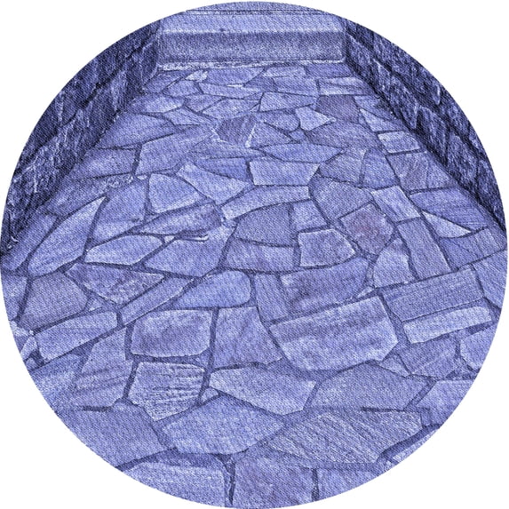 Ahgly Company Machine Washable Indoor Round Transitional Denim Blue Area Rugs, 3' Round