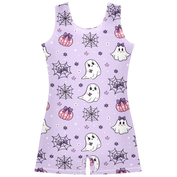 joogoo Cute Ghosts Floral Pattern Girls Leotards Gymnastics Tumbling Outfit Biketard Unitard 5-6Years