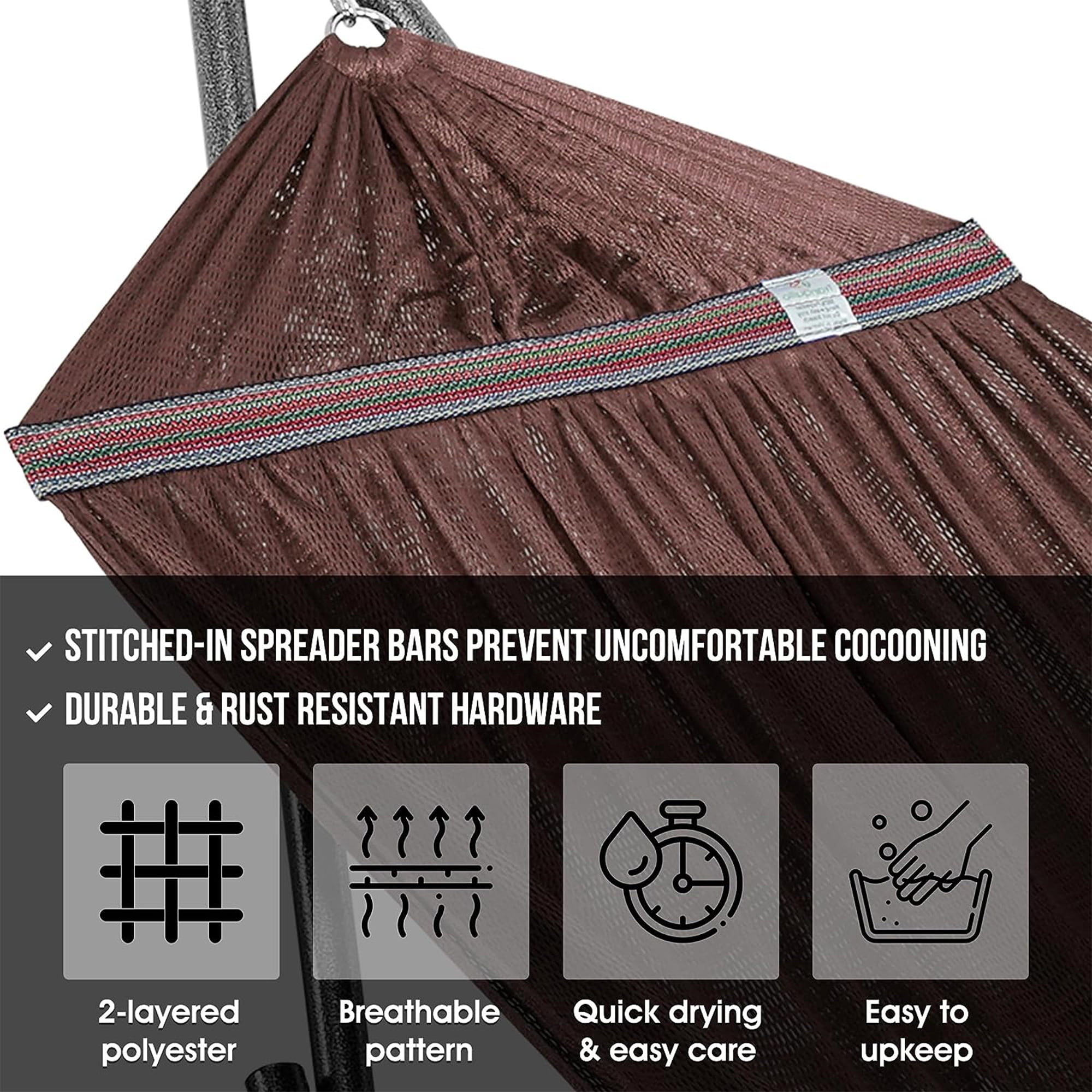 Tranquillo Universal 116" Double Hammock w/Adjustable Stand and Bag, Brown