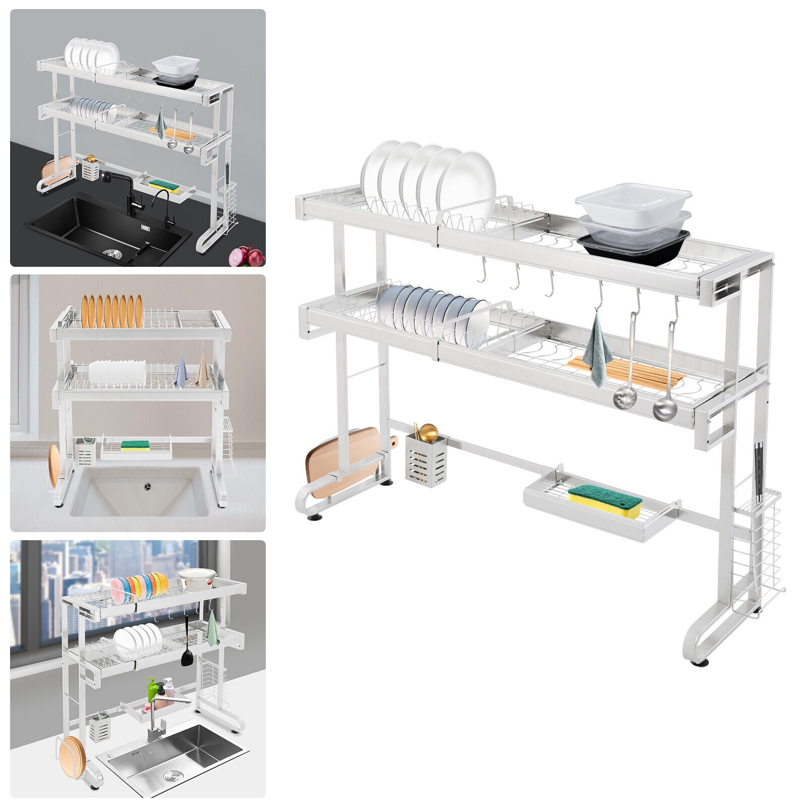 2-Tier Dish Drying Rack Over Sink Dish Drying Rack, Stainless Steel Expandable Over Kitchen Sink