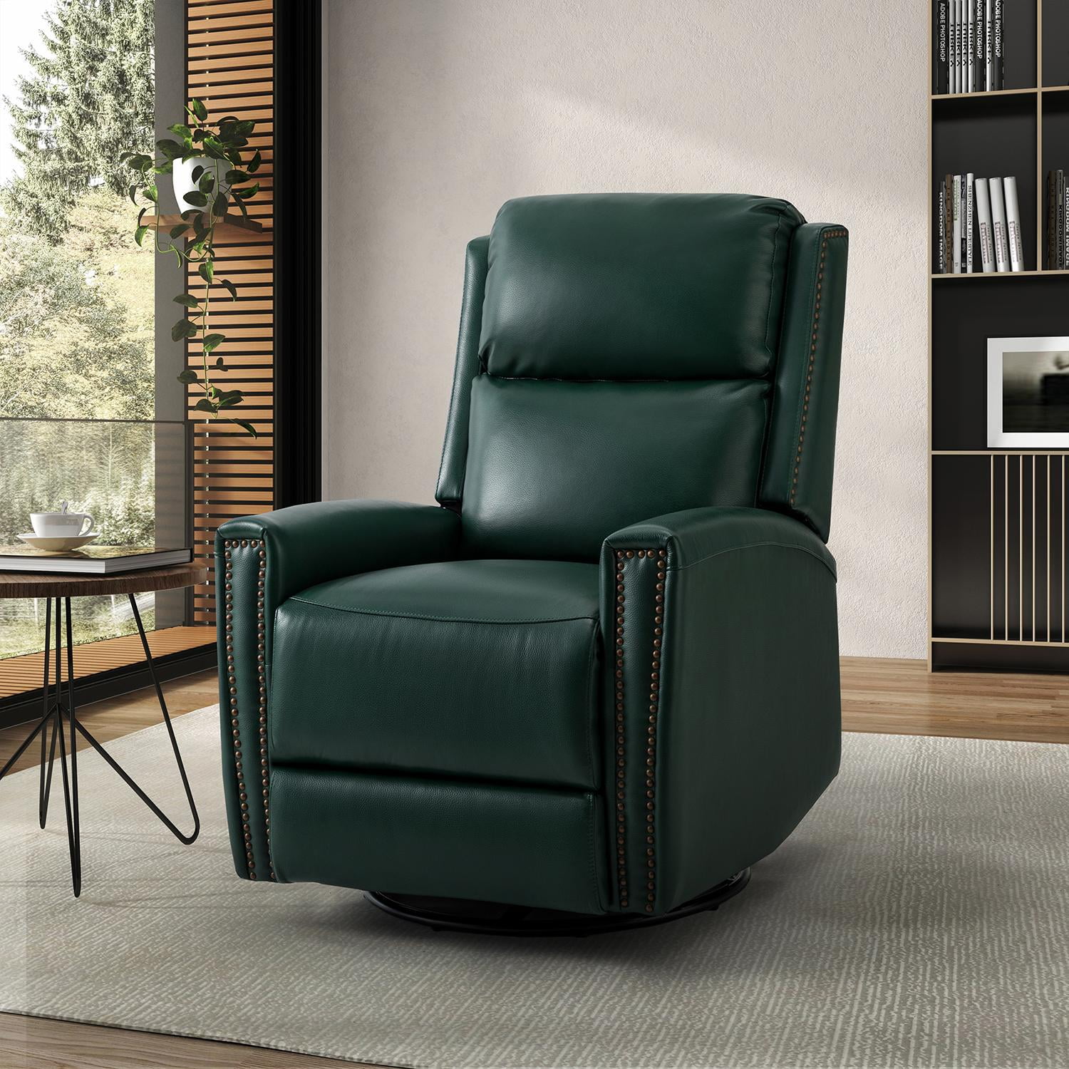 14 Karat Home Genuine Leather Swivel Rocker Recliner, Manual Glider