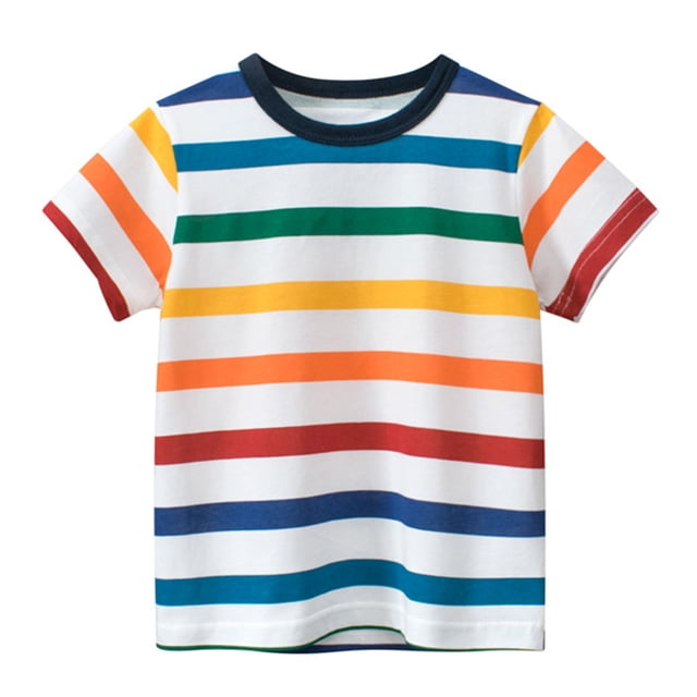 Gibobby blusas de vestir Niños formal Camisetas de cuello redondo de manga corta de a rayas para niños pequeños y bebés, camisetas, ropa para niños(Multicolor, 5-6 Años)