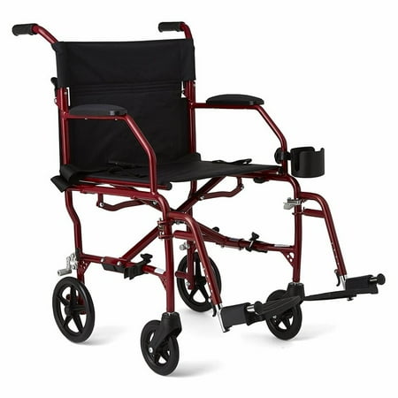MDS Online Ultralight Transport Chair, 19" Wide Seat, Permanent Desk-Length Arms, Swing Away Footrests, Wheelchair