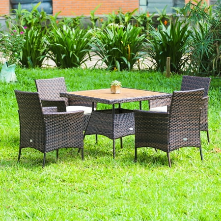 Costway 5pcs Patio Rattan Dining Furniture Set Arm Chair Wooden Table Top Canada Costway 5pcs Patio Rattan Dining, Costway 5 Piece Outdoor Patio Rattan Dining Furniture Set