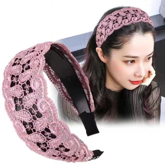 WHEANG Wide Lace Headband for Women Wide Edge Widened Thin Headband Delicate Lace Embroidery Hair Clip Anti with Teeth Elegant Wide High Toughness Stable Hair Accessories Pink 2026 Sales Under $1