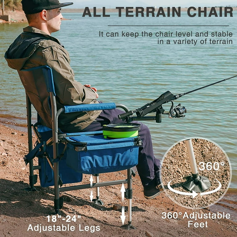 Fishing Chair with Rod Holder and Cooler All Terrain Ice Fishing chair with Adjustable Feet Mesh Back Folding Camping Chair with Shoulder Strap Heavy Duty Supports 350LBS Walmart