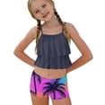 thumbnail image 4 of Momihoom Girls' Ruffled Two-Piece Swimsuit with Tropical Palm Print, Flowy Tank Top and Shorts Set for Beach and Pool Days, 4 of 7
