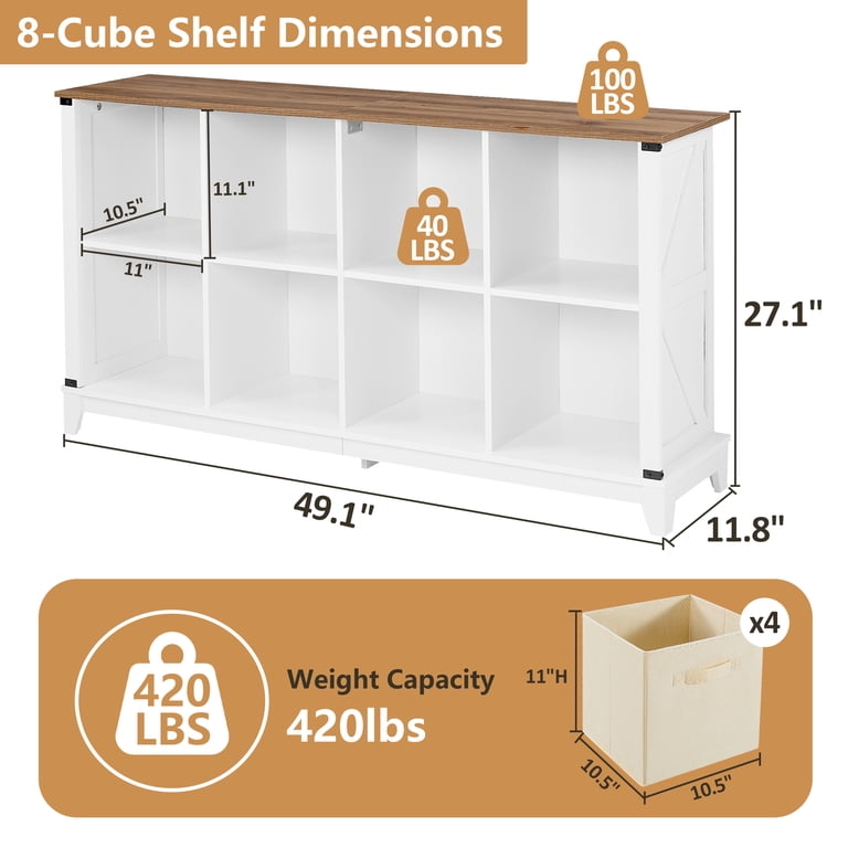 Prilinex Farmhouse 8-Cube Storage Organizer with 4 Storage Bins
