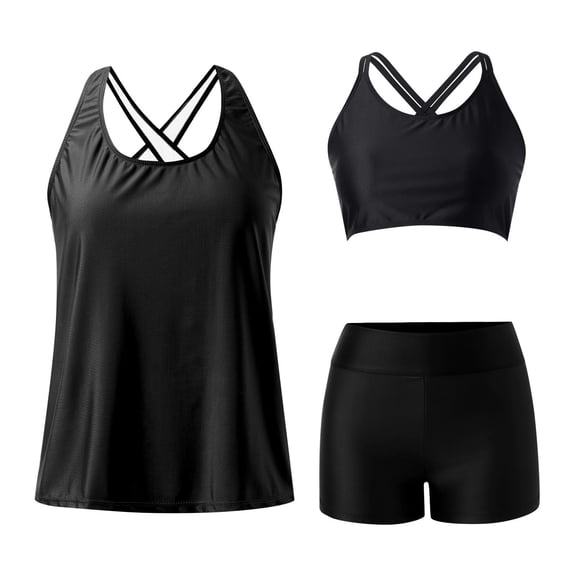DHFJKG Tankini Swimsuits For Women 2026 Tummy Control Bathing Suits With Shorts 3 Piece Criss Cross Swimwear Trendy Beachwear