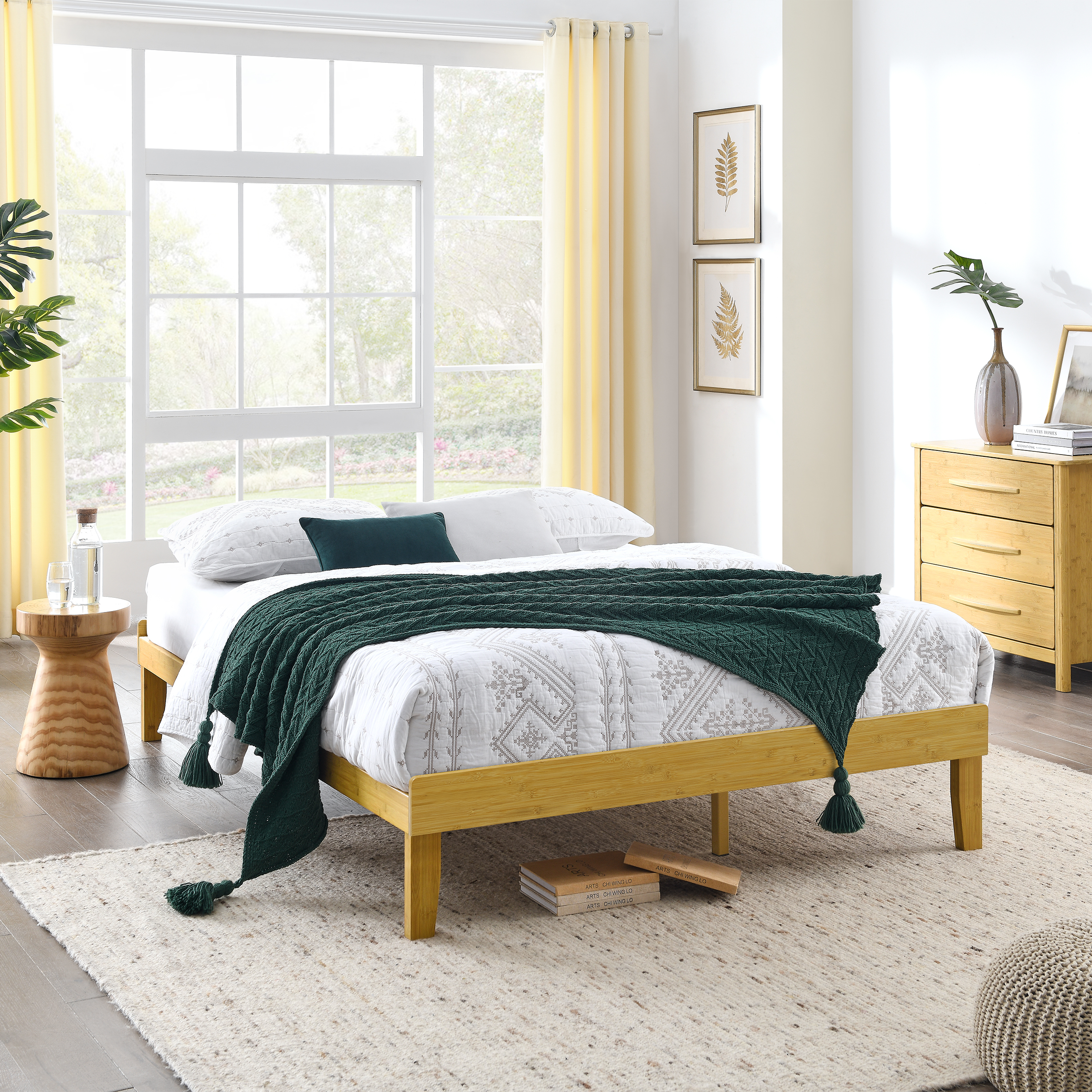 MUSEHOMEINC Mid Century Solid Bamboo Twin/Full/Queen/King Bed Frame for Bedroom,No Box Spring
