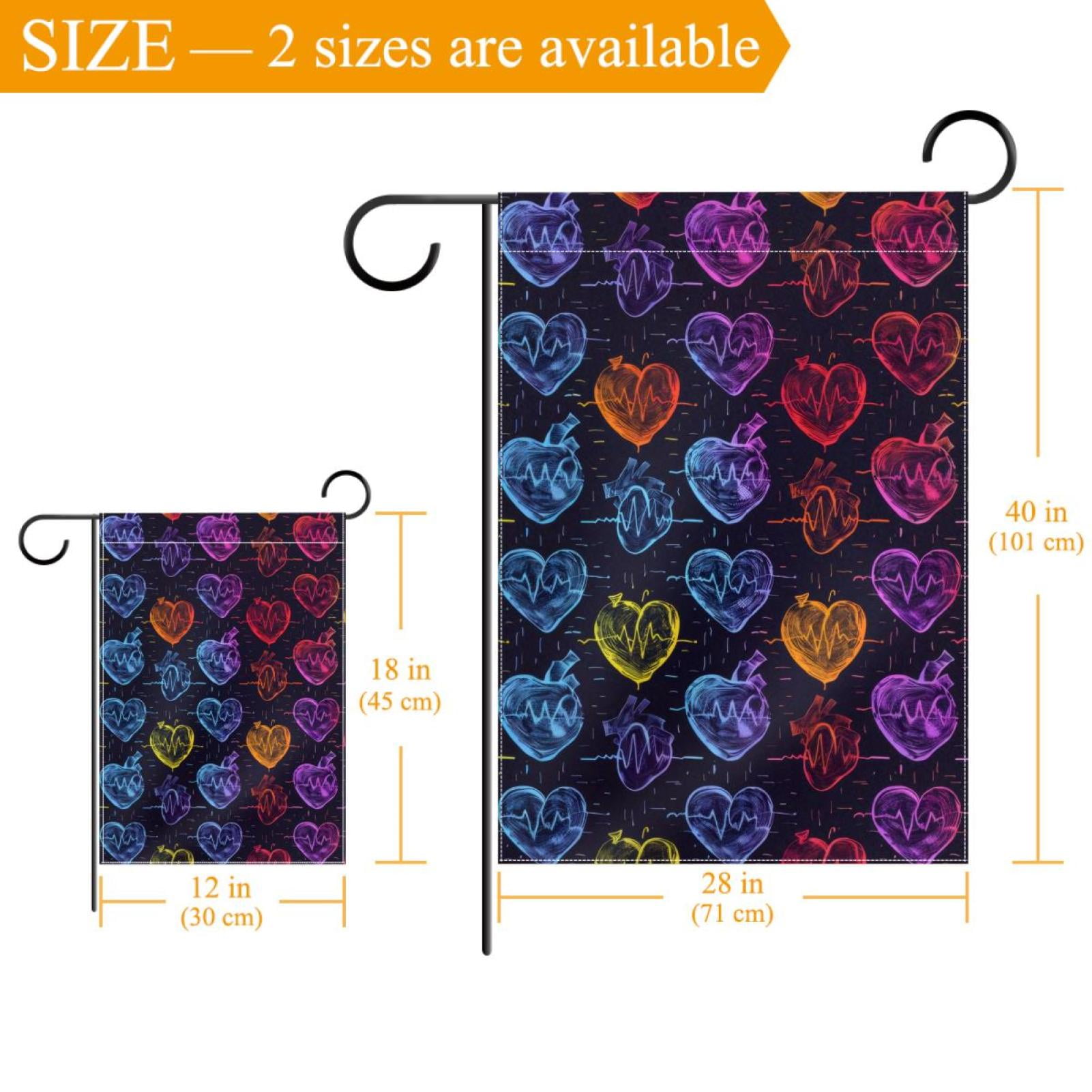 Electrocardiogram Heart Beat with Colorful Hearts Double Sided Garden Flag Decorative Weather Resistant Yard Flag, Large DIY Vertical Flag for Farmhouse Patio Lawn, 28x40 Inch