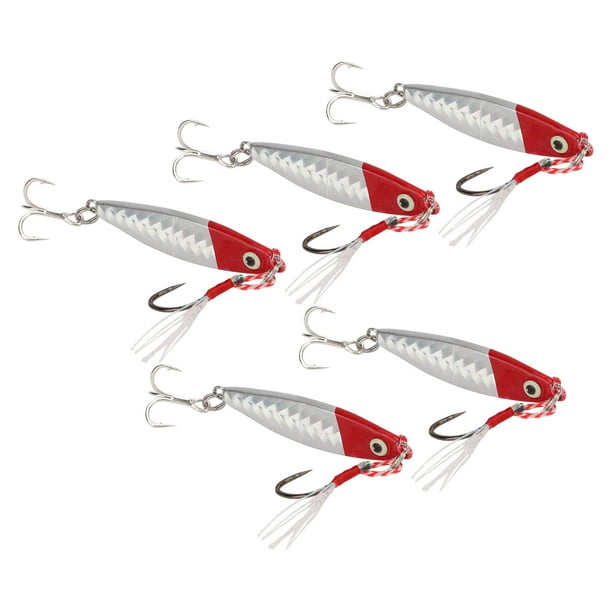 Jig Fishing Lures, Artificial Vib Fishing Lure 5Pcs For River For Bank Red  Head Silver Body