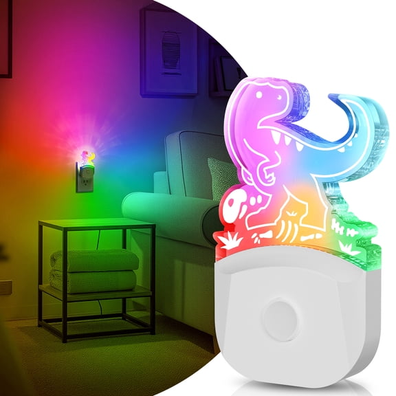 YANSUN 0.5 W Integrated LED Plug-In  Light Sensor Velociraptor Night Light, RGB and Warm White 3000K, Color Adjustable,1-Pack
