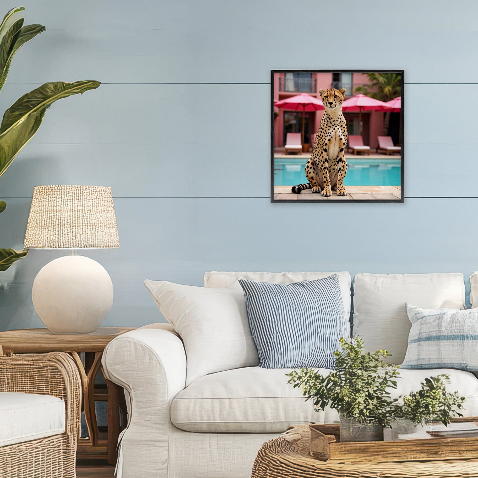 Cheetah Posed at Poolside Black Framed Giclee Art, design by Lettered and Lined