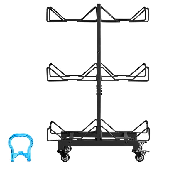 KFFKFF 3-Tier Double Row Water Jug Rack, Holds 6 Bottles (3 & 5 Gallon), Sturdy Organizer with Wheels and Handles, Foldable Design for Home, Office, or Kitchen, Black