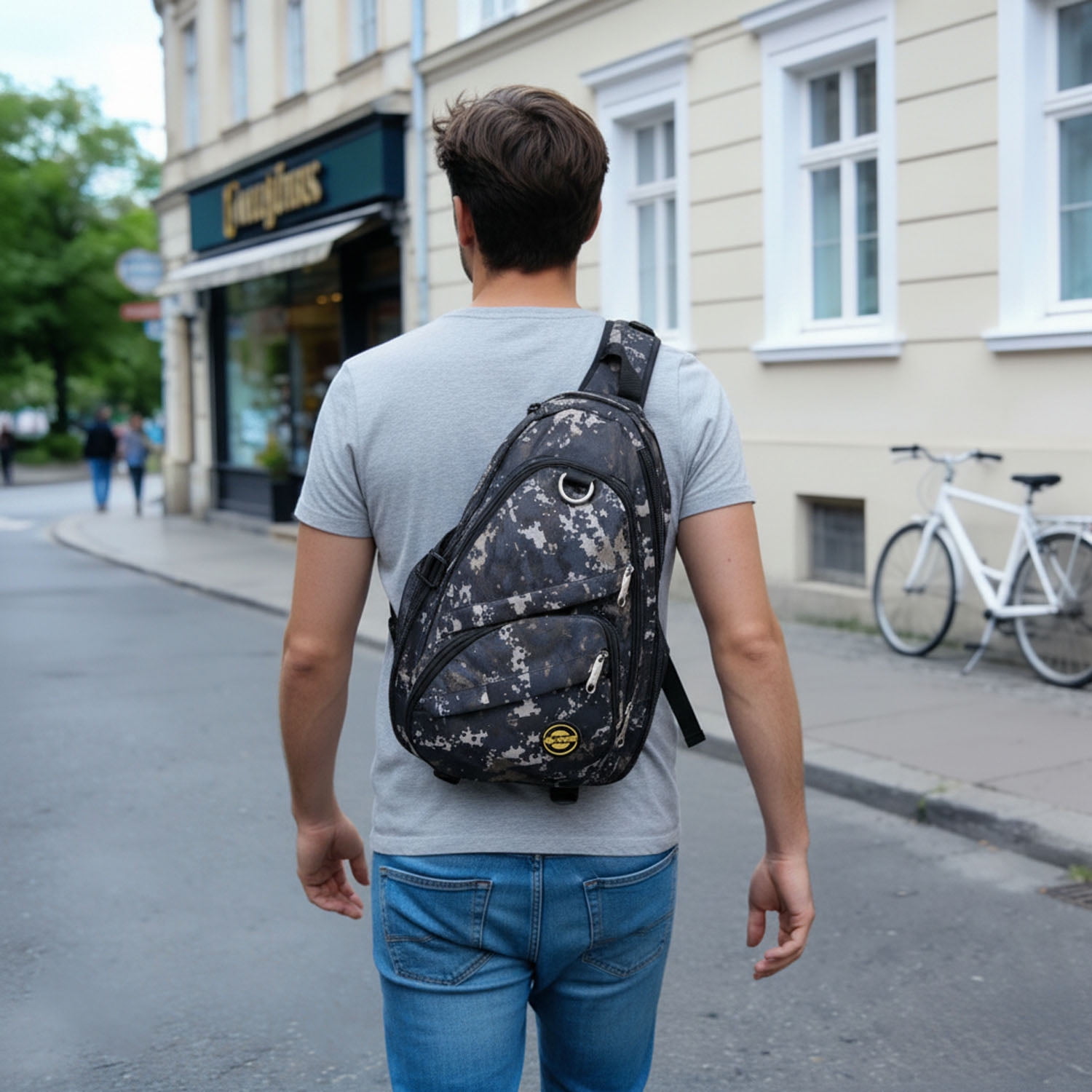 New York Xpress Camo Sling Bag Expandable 14–25L Daypack for Travel Hiking Cycling, Navy,118
