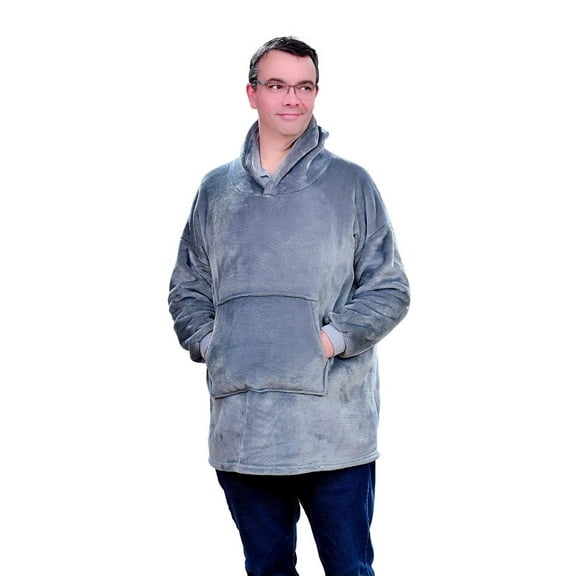 Wearable Blanket Hoodie for Unisex Oversized Ultra Soft Fleece Warm Comfy Sweatshirt One Size Fits All (Grey)