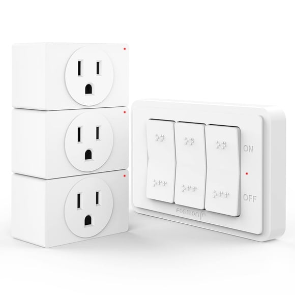Fosmon Télécommande (3 Prises, 1 Interrupteur) Kit d'Interrupteur de Lumière Sans Fil Intérieur, Prise Électrique avec Braille (Alimentation Marche/arrêt) pour Lampe
