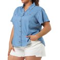thumbnail image 5 of MODA NOVA Juniors' Plus Workout Tops Chest Pocket Button Down Denim Shirts 3X Light Blue, 5 of 5