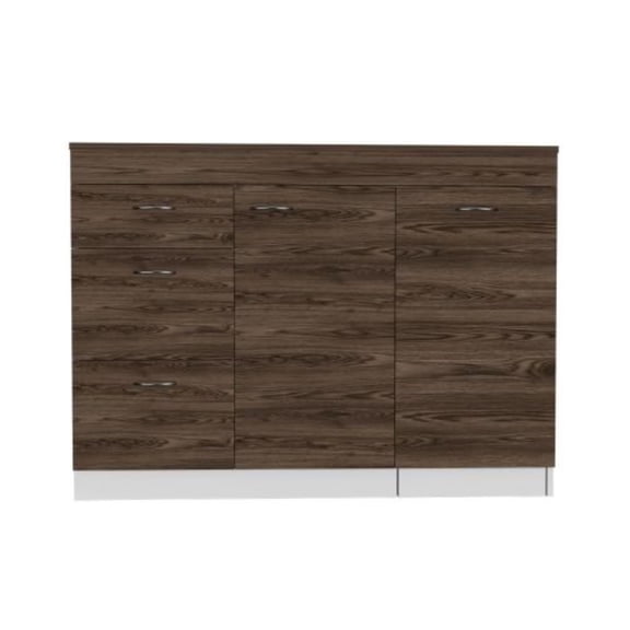 Depot E-Shop Camp Kitchen Base Cabinet With 3 Drawers, Cabinet, And Flexible Cabinet, White/Dark Walnut