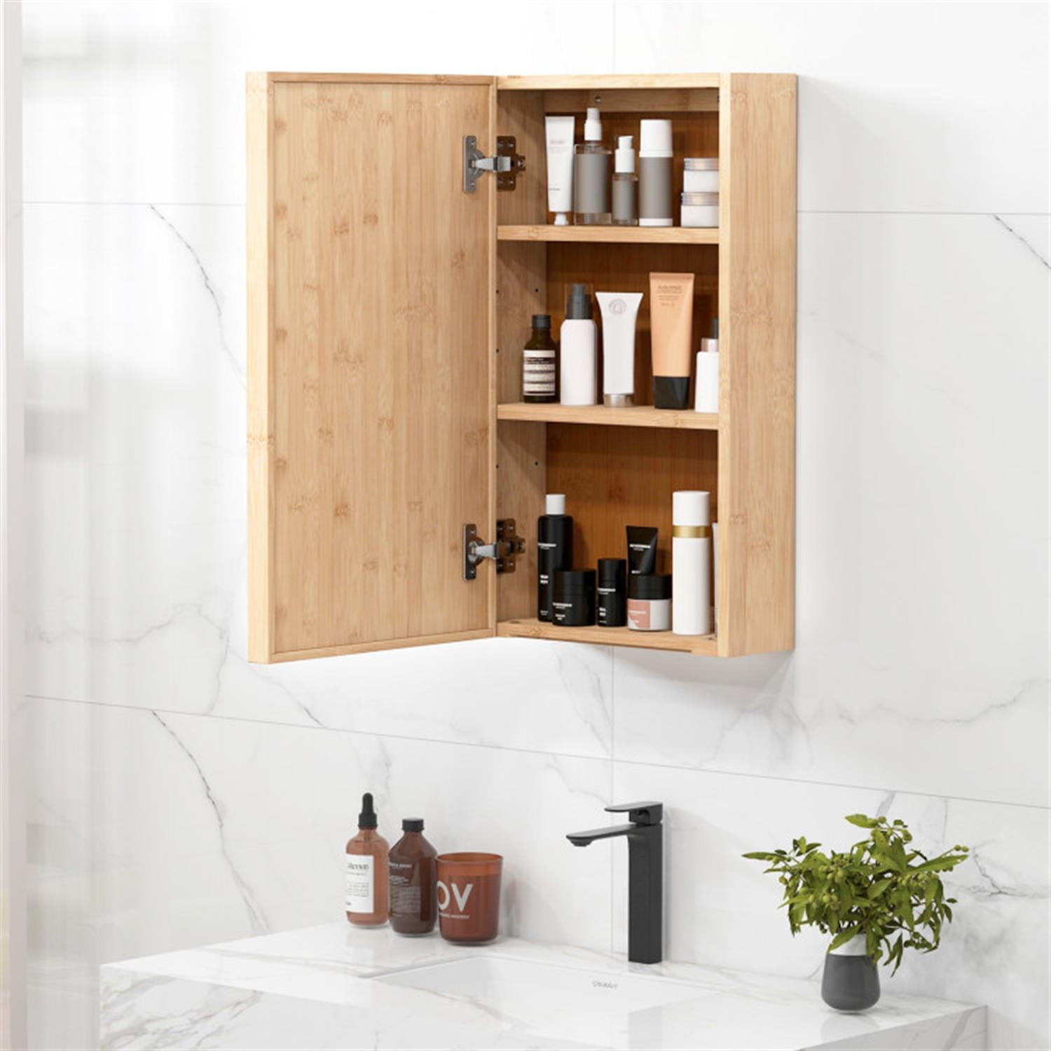 Demi Bonn Bamboo Bathroom Medicine Cabinet with Mirror, Wall Mounted Single Mirror Door Storage Cabinet with 2 Adjustable Shelf for Bathroom Living Room Hallway, Beige