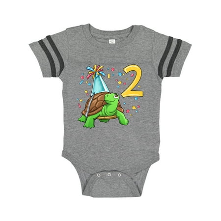 

Inktastic 2nd Birthday Cute Turtle in Party Hat with Confetti Gift Baby Boy or Baby Girl Bodysuit