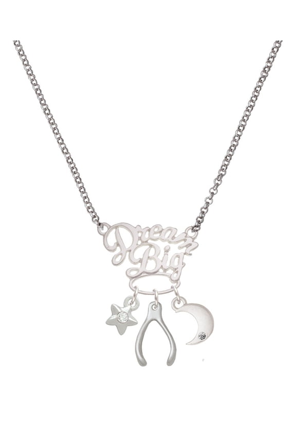 Silvertone Wishbone Silvertone Dream Big Pendant Necklace, 25"