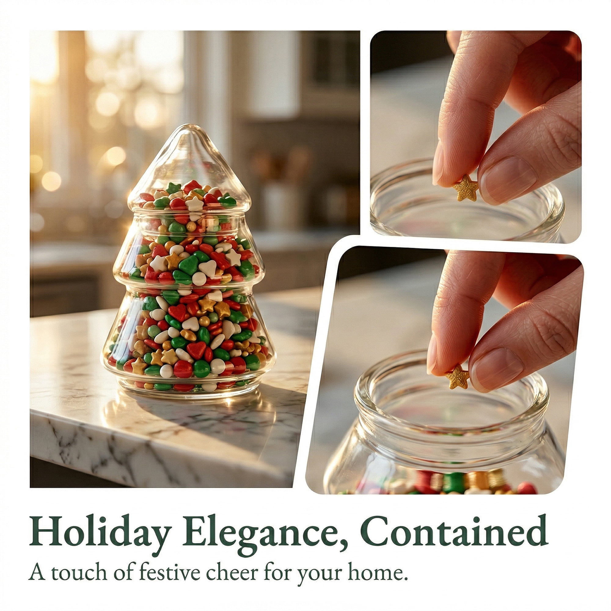 Unique Bargains Christmas Tree Glass Storage Jar With Lid Clear 2.7" x 2.7" x 4.7"