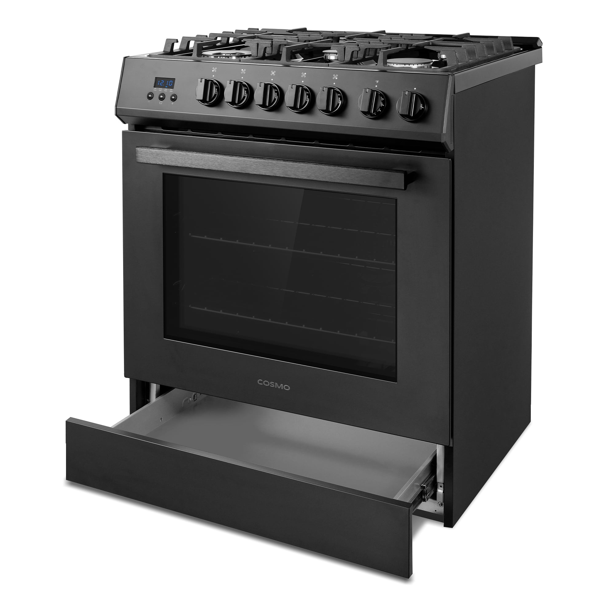 Cosmo 30 in. Nebula Collection 5.0 cu. ft. Gas Range, 5 Burners, Rapid Convection Oven, Matte Black