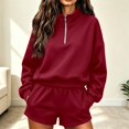 thumbnail image 2 of Norvella Womens Half Zip 2 Piece Shorts Set Long Sleeve Pullover Top Elastic Waist Bottoms With Pockets Matching Casual Sweatsuit, 2 of 8