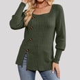 thumbnail image 6 of Women's Knit Tops Ribbed Scoop Neck Sweater, Long Sleeve Pullover Shirts, Brushed Knit Split Hem Button Detail Blouses Top, Loose Fit Casual Fall Winter Layering Shirt, 6 of 9