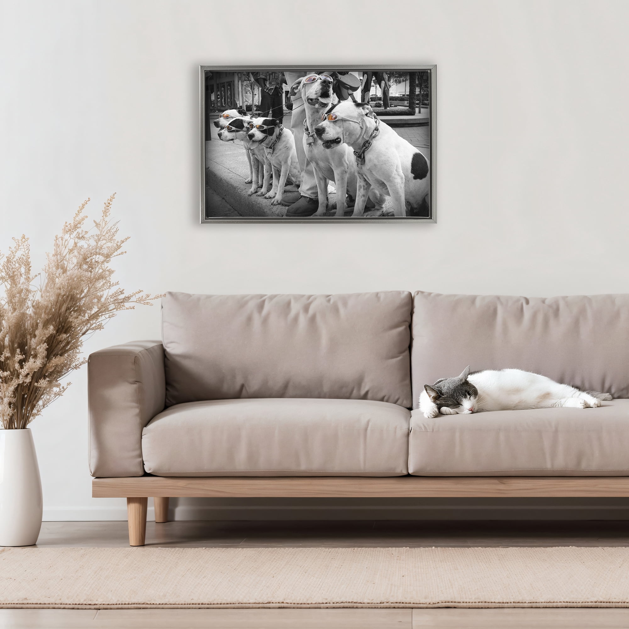 Stupell Industries Afternoon Stroll Pups Gray Framed Floater Canvas Wall Art, design by Scott Henderson
