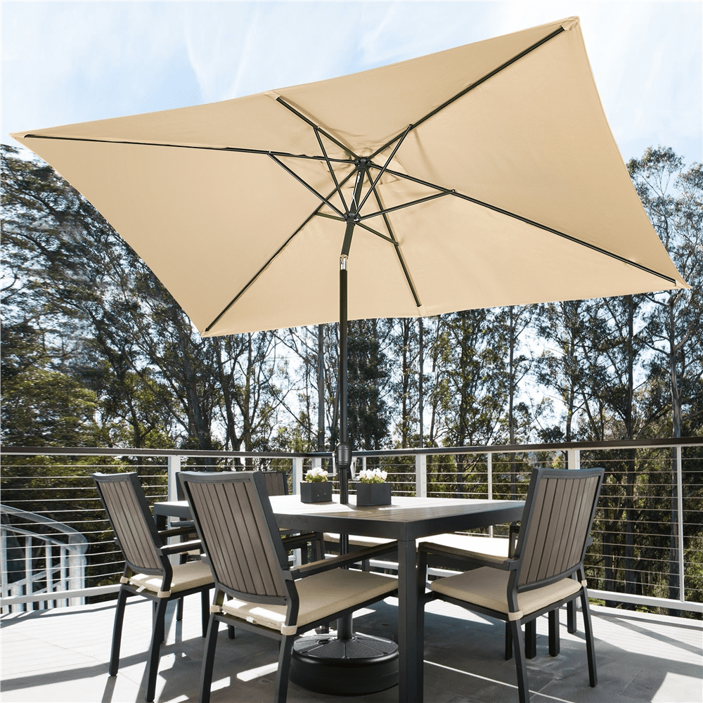 Yaheetech 6.5x10FT Patio Umbrella with Push Button Tilt 6 Sturdy Ribs, Tan