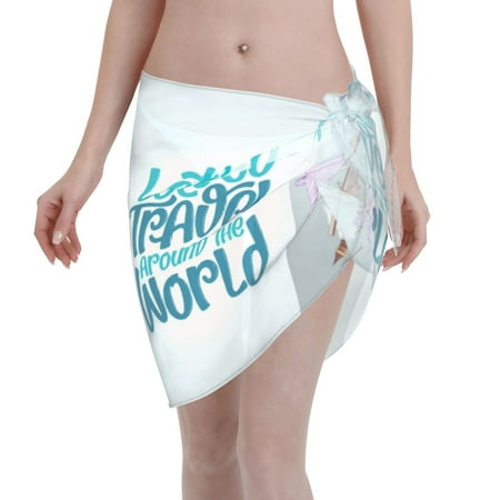 Qekee Let s go Travel Around the World Women s Short Sarongs Cover Ups Sheer Bikini Wraps for Swimwear