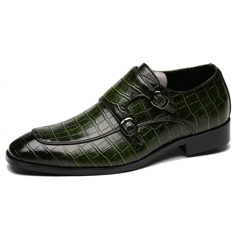 Santimon Men Dress Double Monk-straps Shoes Crocodile Pattern Slip On  Casual Business Leather Shoes Green 10 US - Walmart.com