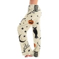 thumbnail image 2 of Halloween Pajama Pants for Women Pumpkin Castle Wide Leg Funny Pajama Pants Candy Witch Hat Elastic High Waist Horror Sleep Pants, 2XL, 2 of 5