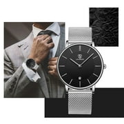 A ALPS Mens Watches Fashion Quartz Mens Watches Ultra Thin Minimalist Wristwatches with Stainless Steel Strap Gift for Man Fathers Day Gifts
