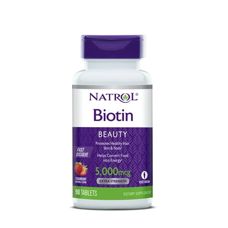 Natrol Biotin Fast Dissolve Tablets, Strawberry flavor, 5,000mcg, 90