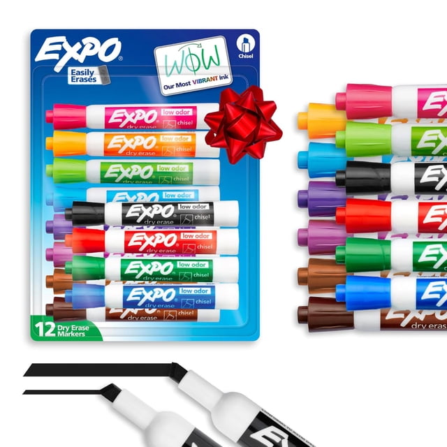 Expo Marcadores de borrado en seco con poco olor., Cincel, Colores Variados, 12-Count