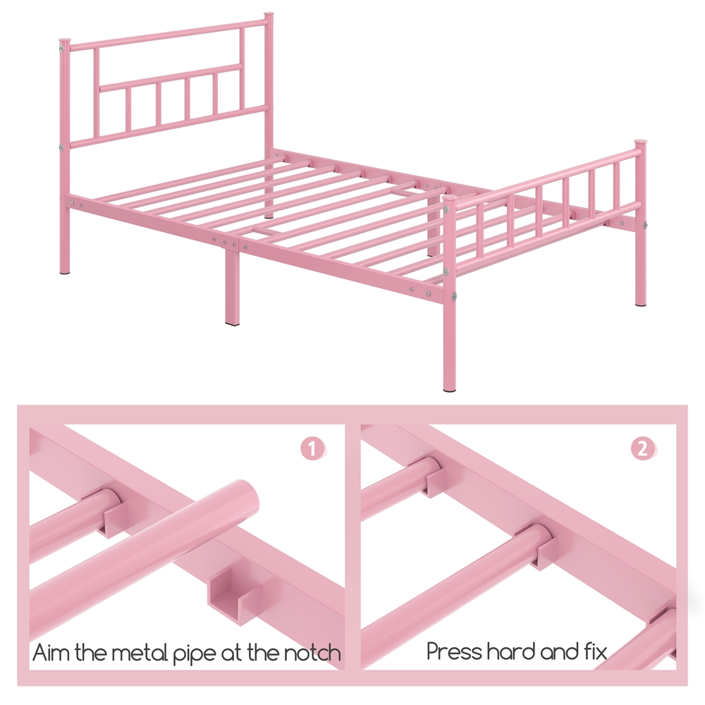 Yaheetech Metal Platform Bed Frame with Headboard & Footboard,Twin XL,Pink - image 5 of 9