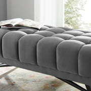 Modway Adept 17 x 47.5 Modern Performance Velvet Tufted Bench in Gray