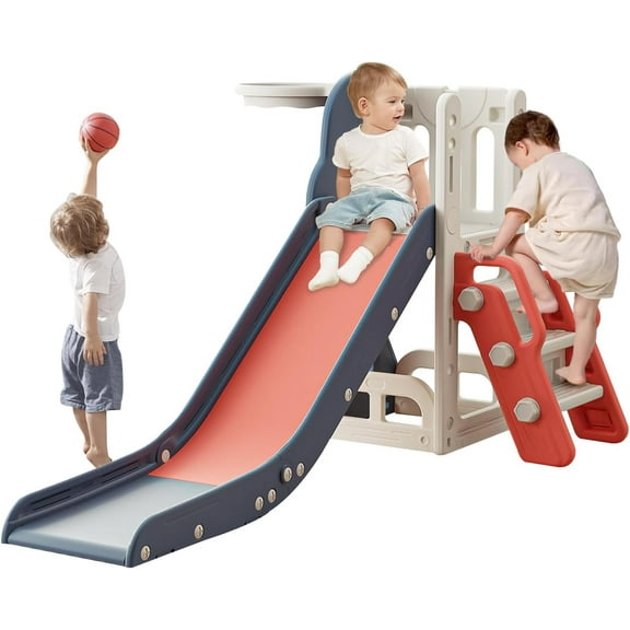 Baotree Toddler Slide for Toddler&Kids,Kids Climber Slider for Indoor Outdoor Playground with Storage,Telescope,Basketball Hoop and L Shaped Slide for Toddler Climber Playset,Red