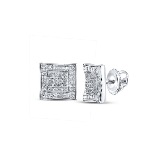 Sterling Silver Mens Round Diamond Square Kite Cluster Earrings 1/10 Cttw