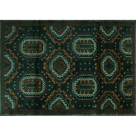Ahgly Company Machine Washable Indoor Rectangle Persian Turquoise Blue Traditional Area Rugs, 7' x 10'