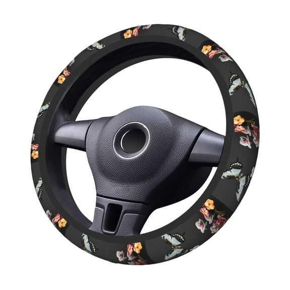 Kdxio Butterfly with Fowers Print Elastic Stretch Steering Wheel Cover,Auto Steering Wheel Cover,15 Inch Anti-Slip,Warm in Winter and Cool in Summer,Fit Suvs,Vans Cars,Trucks