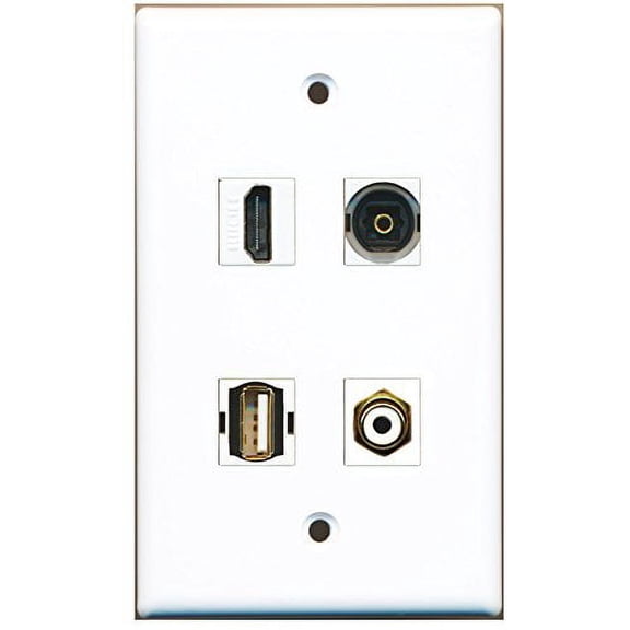 RiteAV - 1 Port HDMI 1 Port RCA White 1 Port USB A-A 1 Port Toslink Wall Plate