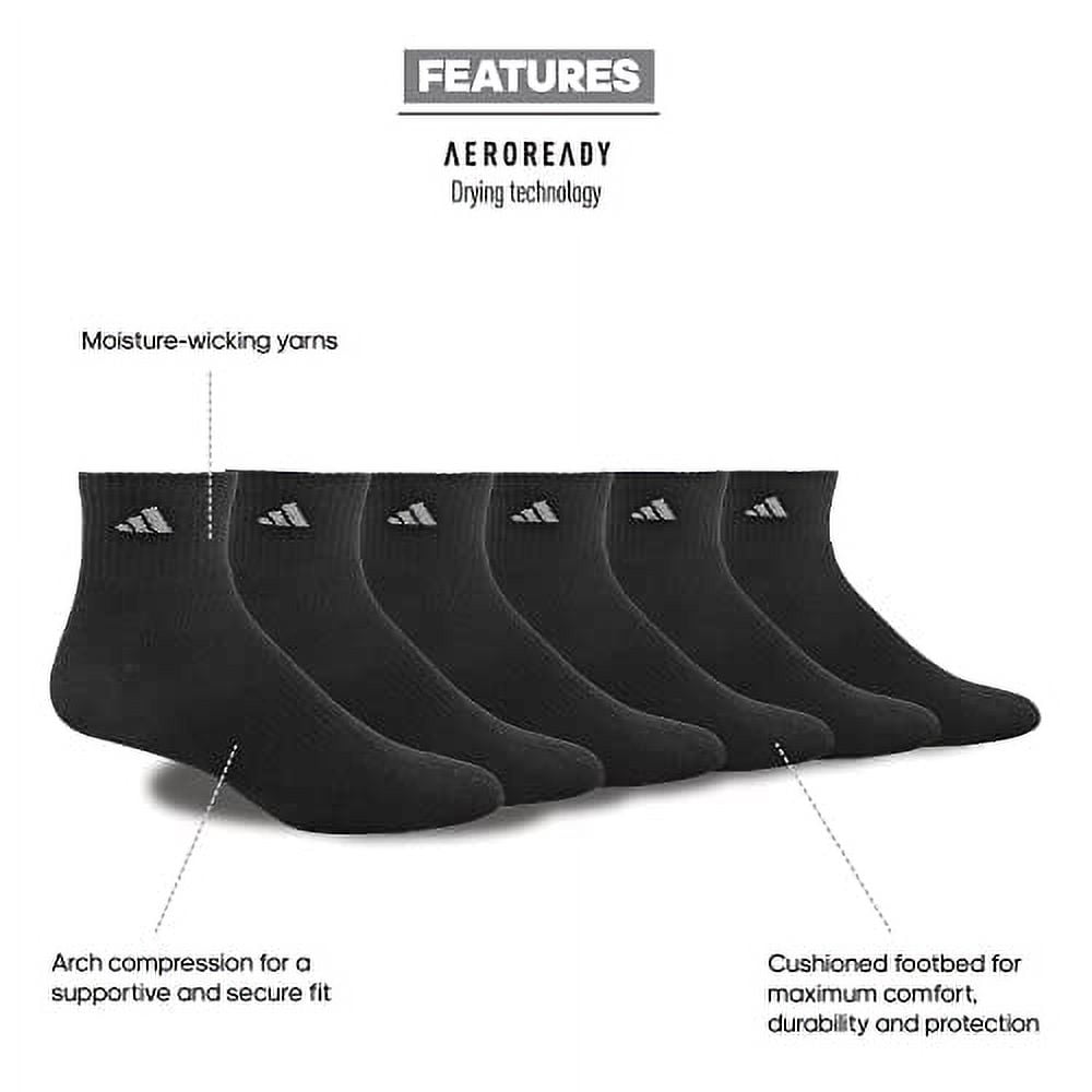 Adidas Men's Athletic Cushioned Quarter Socks, Black (6)